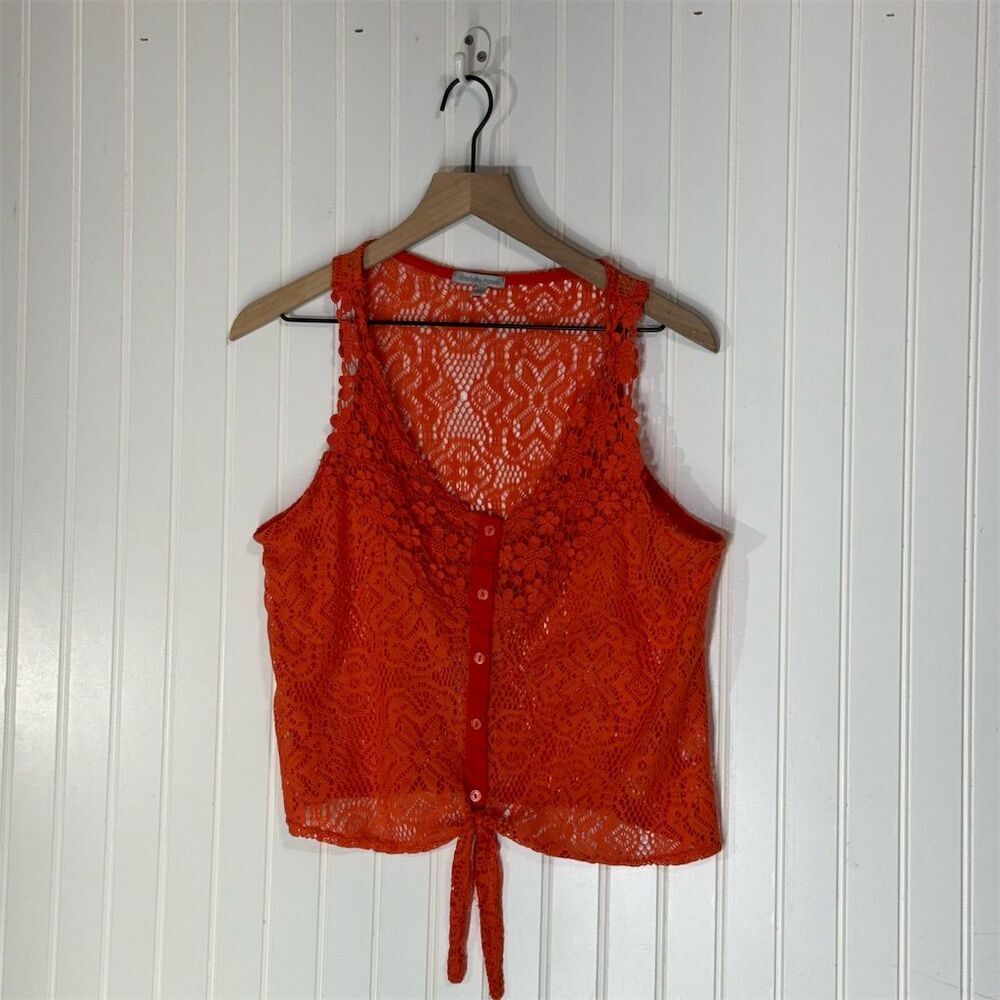 Charlotte‎ Russe Orange Lace Tie-Front Crop Tank | Y2K Festival Top L USA-Made